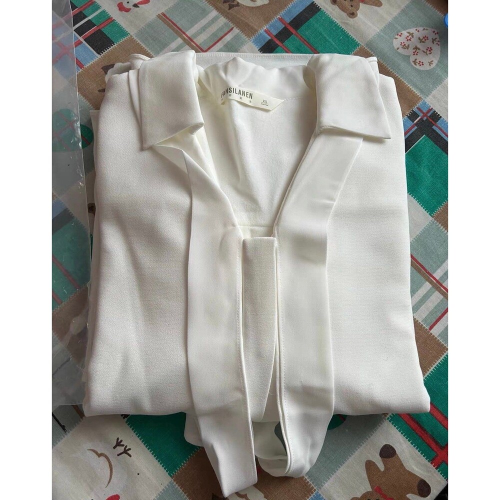 White Lined Inner Fleece Chiffon Blouse, Womens Size S